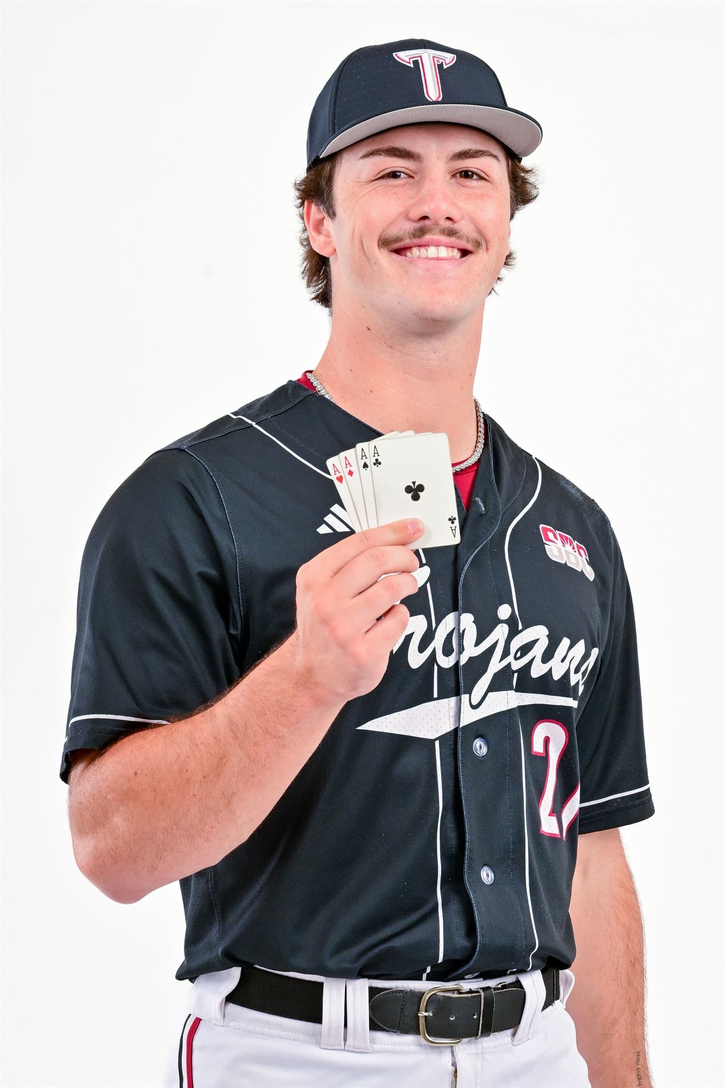 Dylan Alonso in Troy Trojans jersey at media day